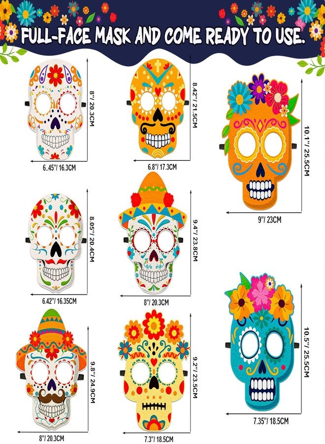 80UncleKimby 8PCS Dia De Los Muertos Masks - Halloween Felt Sugar Skull Crafts, Day of The Dead Costume Accessories Decorations Classroom Activities Party Favors - Image 4